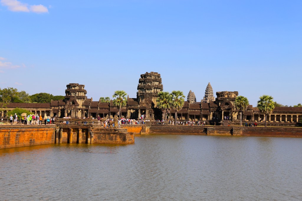 The entrance to the temple complex and the surrounding moat