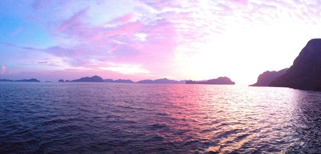 El Nido Dusk view of Helicopter and Matinloc Islands